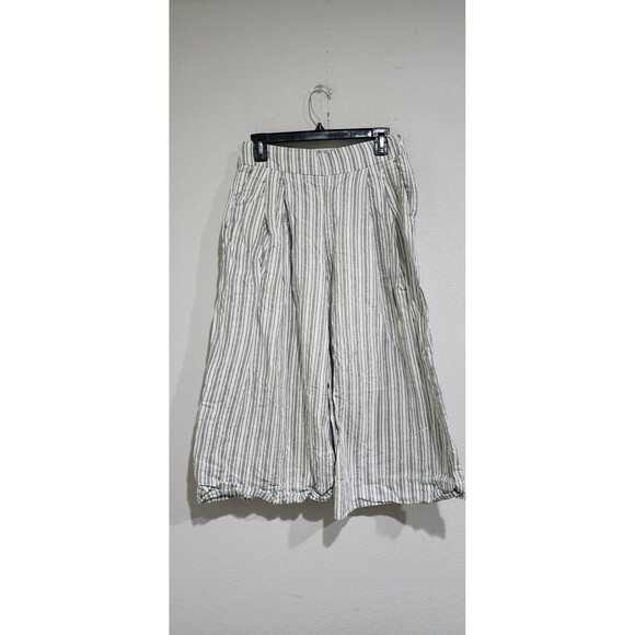 GAP Linen Cotton Blend Capri Striped Pants High Rise Line Sage - Size 6 - Picture 1 of 16